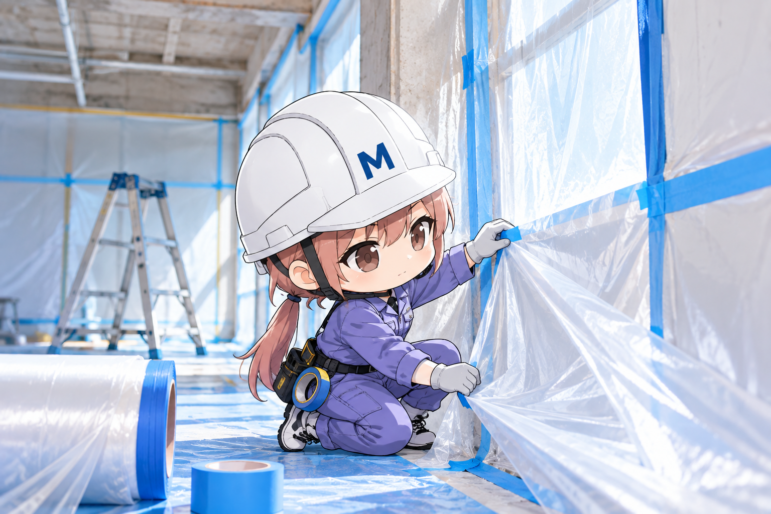 養生作業中のアニメ職人