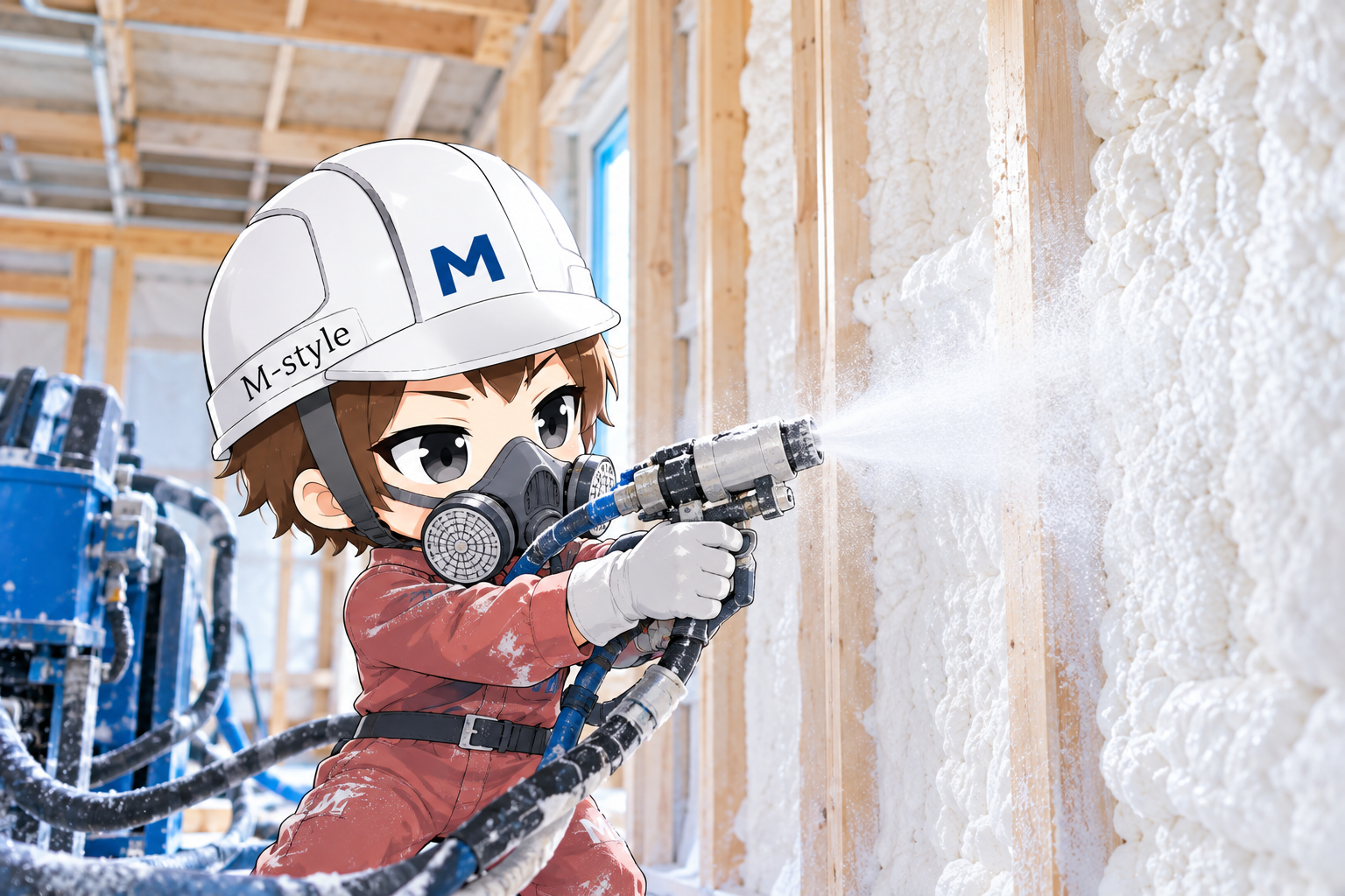 断熱フォームを吹き付ける職人